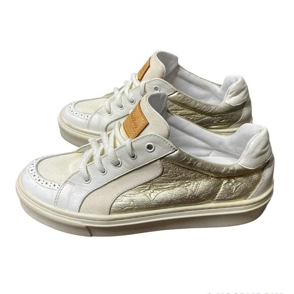 Louis Vuitton Kids Sneakers Gold Monogram Leather Logo 32 / US 1 Unisex - Picture 3 of 9